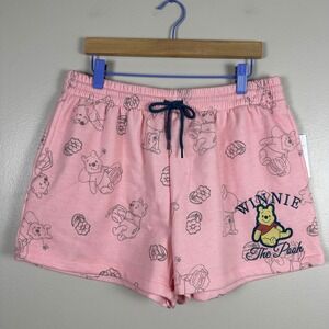 Disney Junior's XL Lounge Shorts Pink Winnie the Pooh Fleece Drawstring NEW